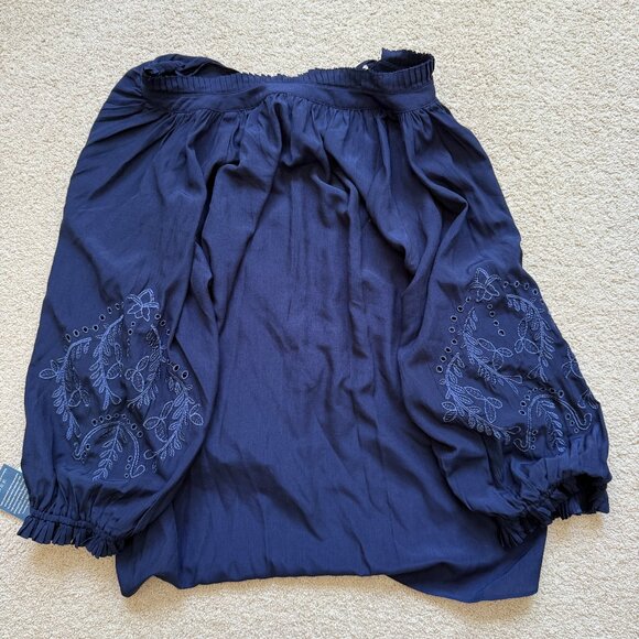 NWT Democracy dark blue womens XXL blouse with patterned sleeves - Picture 4 of 5